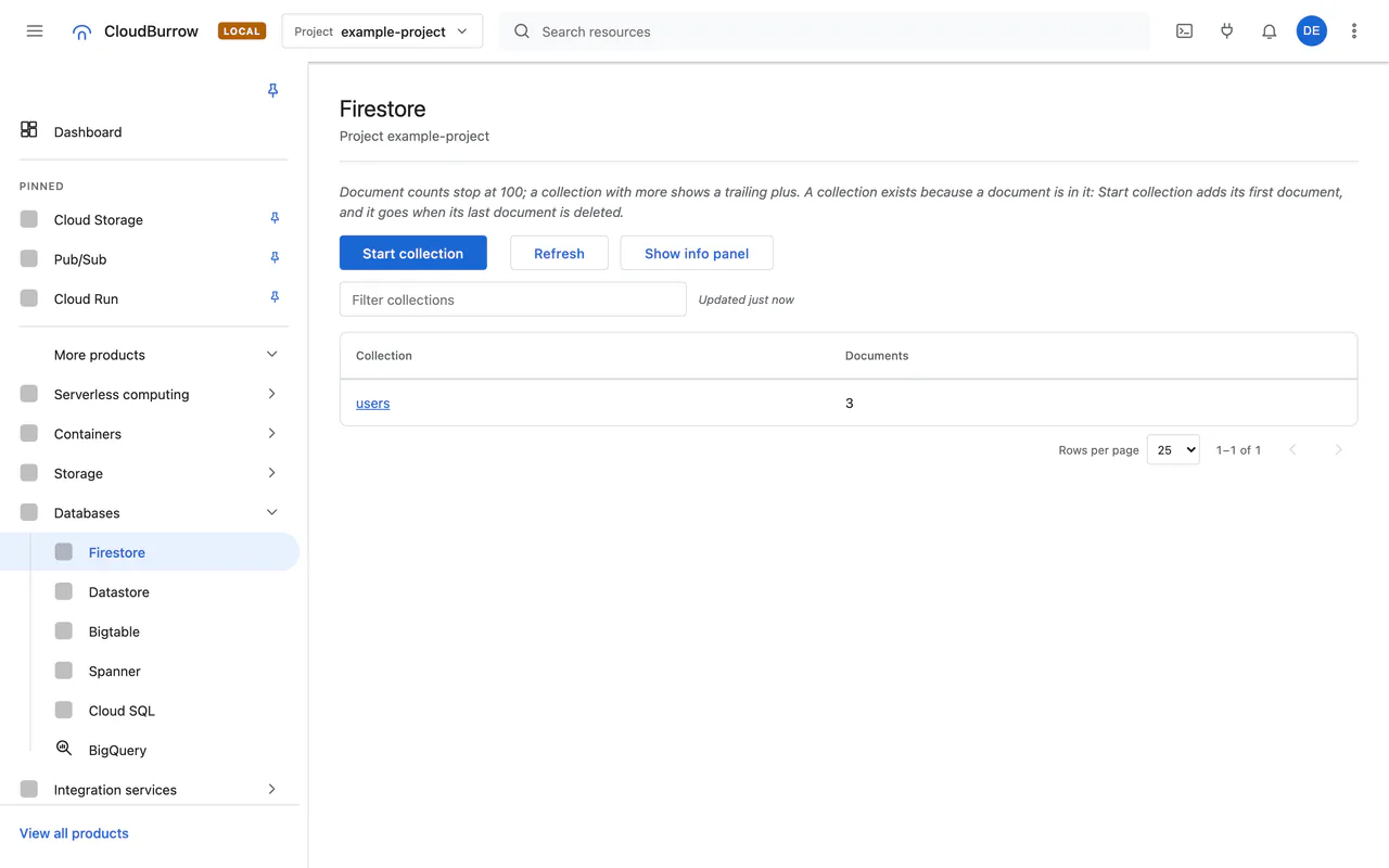 The Firestore query builder in the local console