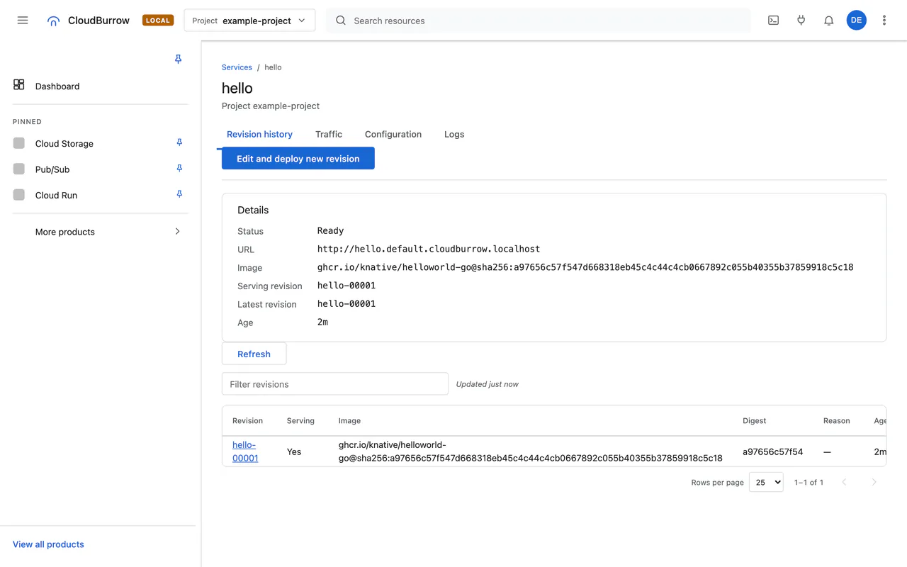A Cloud Run service and its revisions