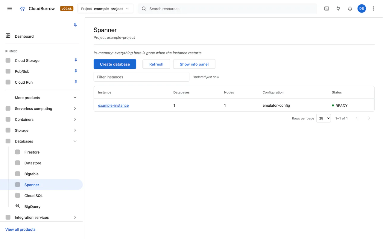 Spanner instances and the read-only SQL editor